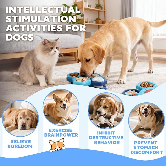Thalirem 4-Layer Slow Feeder Dog Bowls, Interactive Puzzle Feeder with Rotating Layers & Adjustable Openings, Convertible Design to Prevent Fast Eating, Bloat & Boredom