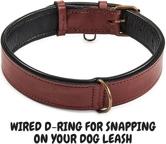 Real Leather Dog Collar Padded Soft Interiors with Premium Vintage Look Handcrafted Heavy Duty with Tag Ring for Small Medium and Large Pets (Large (1.5" Wide for 16.5" - 20.5" Neck), Oxblood)
