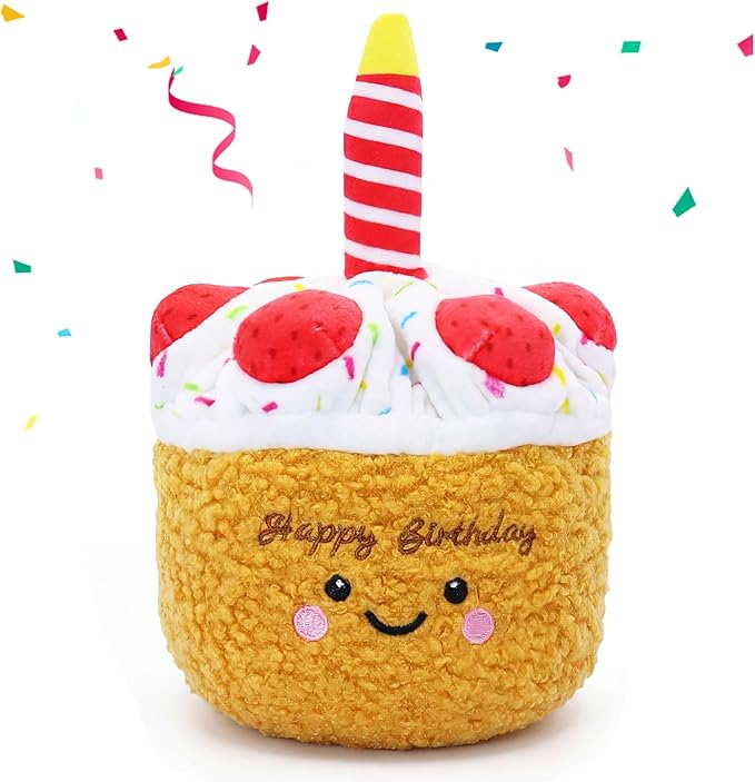 DODODOLA Squeaky Dog Toys Birthday Puppy Toys Cute Stuffed Plush Dog Toy to Keep Them Busy Gift for Small Medium Large Dogs