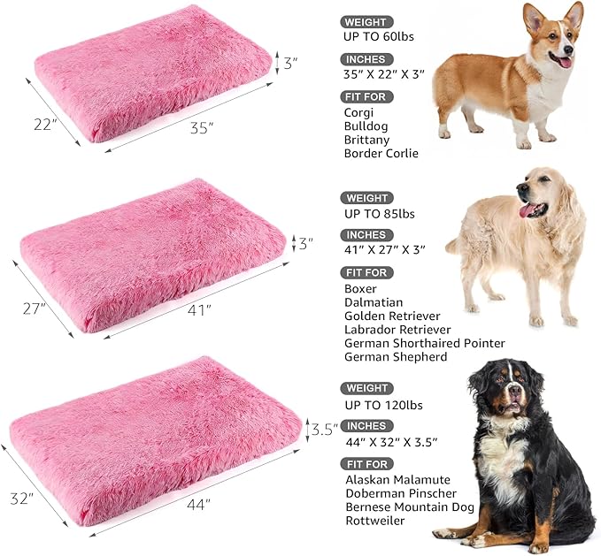 XL Orthopedic Dog Bed for Large Dogs, Dual-Layer Memory & Egg-Crate Foam, Washable Warm Winter Plush Cover, Waterproof Liner, Non-Slip Bottom, Crate/Kennel Pad, 44 x 32 Inch, Pink