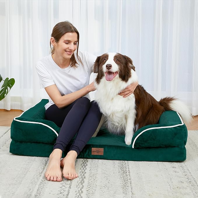 Comfort Expression Orthopedic Dog Bed for Medium Dogs 30x20 Inch, Waterproof Supportive Egg Crate Foam Medium Pet Bed with Removable Bolsters, Dog Couch with Washable Cover & Non-Slip Bottom, Emerald