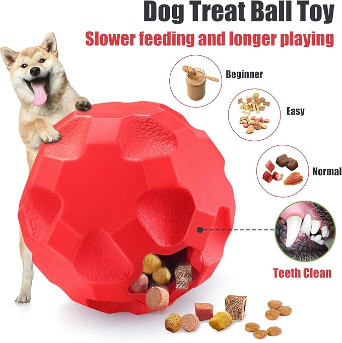 Treat Dispensing Dog Toys for Aggressive Chewers Large Breed, Rubber Balls for Dogs, Interactive Dog Toys for Boredom to Keep Them Busy, Dog Treat Toy Ball