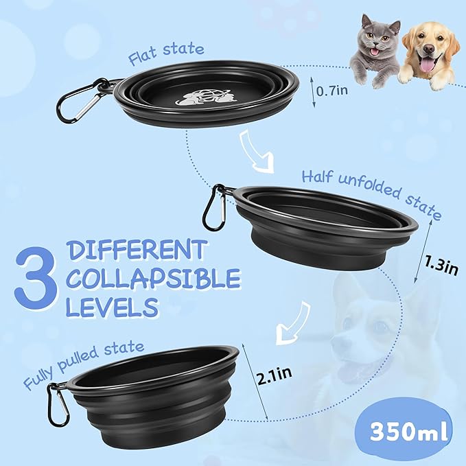 Portable Dog Bowls 2 Pack - Collapsible Silicone Travel Dog Bowls for Small, Medium & Large Dogs, Foldable Outdoor Bowl with Clip, Lightweight for Hiking Camping Backpacking（Small）