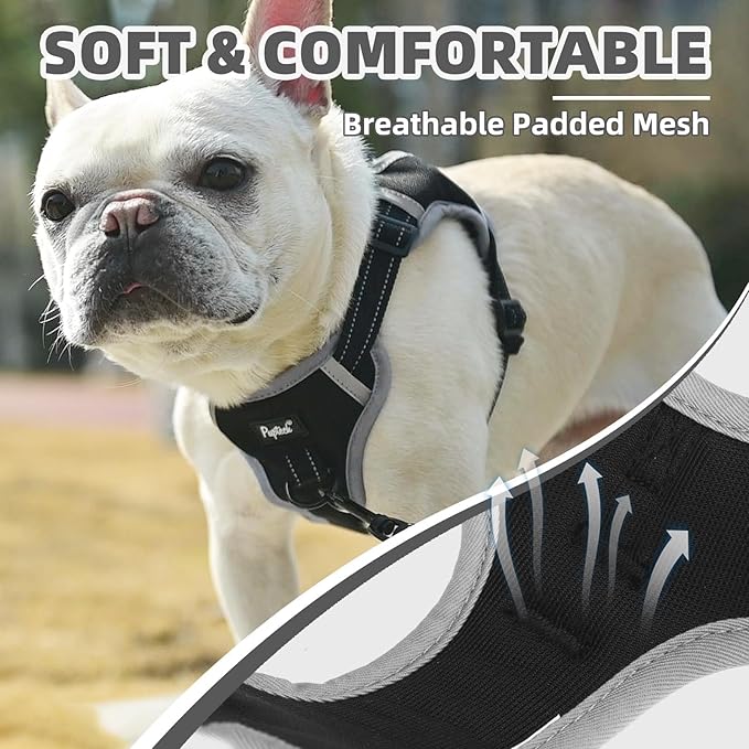 PUPTECK No Pull Dog Harness Small Medium Sized Dog, Adjustable Reflective Escape Proof Easy Control, Comfortable Soft Padded Step in Pet Vest Harness, Black, M