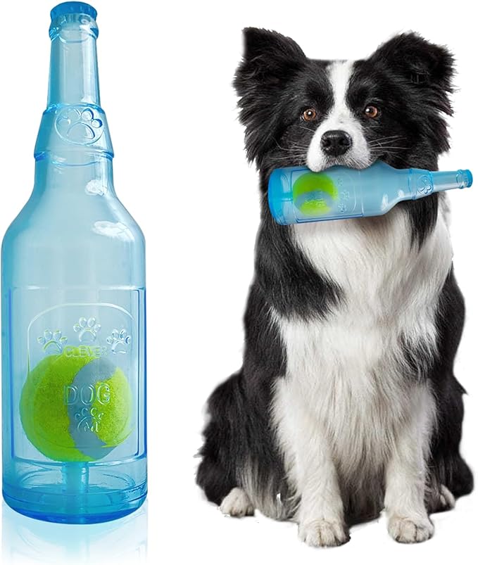 Water Bottle Dog Toy,Dog Toys for Aggressive Chewers,Water Bottle with Tennis Ball,Suitable for Small and Medium Pets to Exercise Outdoors(Blue)