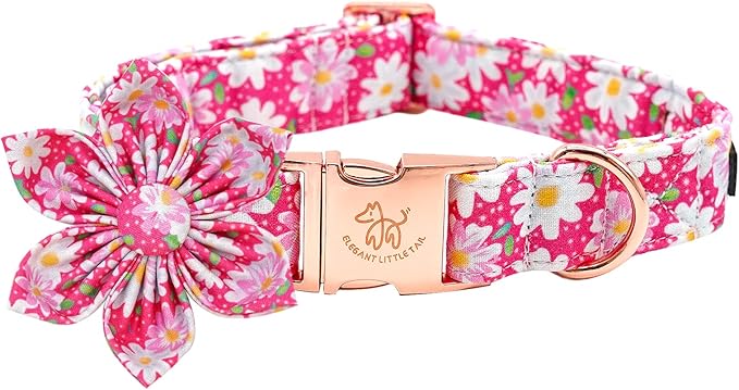 Elegant little tail Dog Collar with Flower, Dog Collar Flowers Pink Floral Girl Dog Collar Pet Gift Adjustable Dog Collar for X-Small Puppy