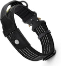 Plutus Pet Tactical Dog Collar with Tracker Pocket for AirTag, Adjustable Reflective Nylon Collar, Metal Buckle, Leather-Wrapped Handle, Soft Padded for Medium Large Dogs (Black, L)