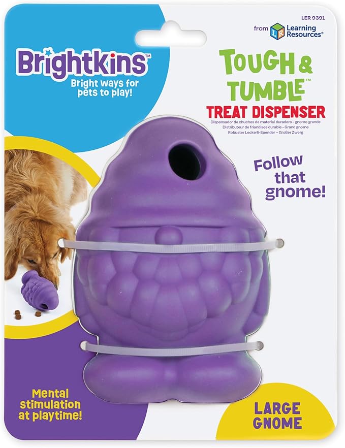 Brightkins Tough & Tumble Treat Dispenser Large Gnome - BPA Free Enrichment Treat Dispensing Dog Toy for Aggressive Play