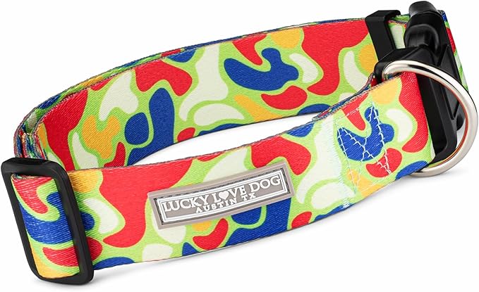 Lucky Love Dog Wide Dog Collar - Adjustable, Durable, Soft Webbing, & Comfortable 1.5 inch Wide Collar for Dogs Male and Female with Strong Buckle - Oscar, X-Large