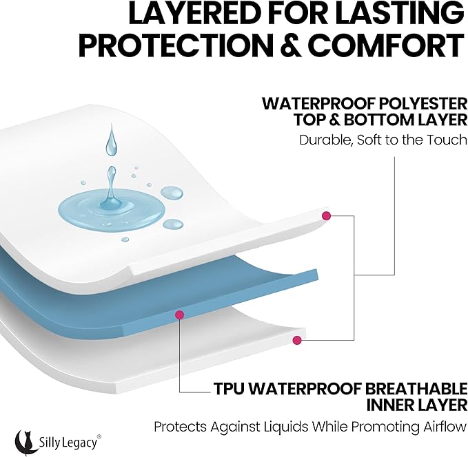 SILLY LEGACY Thin Reversible Waterproof Protective Cover or Liner for Bed or Couch, for Dogs and Cats, Babies; Incontinence, Dirt, Drool (King Size, 100 x 96 inch), (Brown)