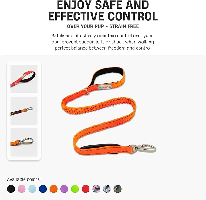 DF Co. Bungee Dog Leash | Strain Free & Shock Resistant for Control | Neoprene Padded Handle, Heavy-Duty Carabiner Clip, and D-Ring | Green Camo, Size Regular