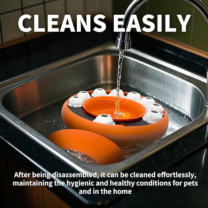 Interactive Cat Slow Feeder Bowl – Puzzle Bowl for Indoor Cats & Dogs, Kitten Puzzles Toys Treat Dispensing Food Dispenser (Orange)