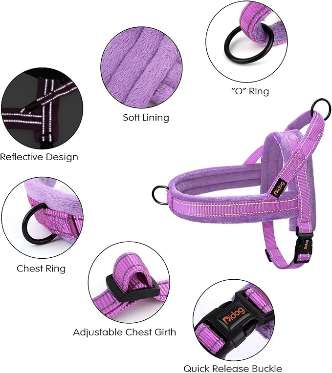 Didog Soft Flannel Padded Dog Vest Harness, No Pull/Quick Fit Reflective Dog Strap Harness, Easy for Training Walking (S:Chest 18-22", Purple)