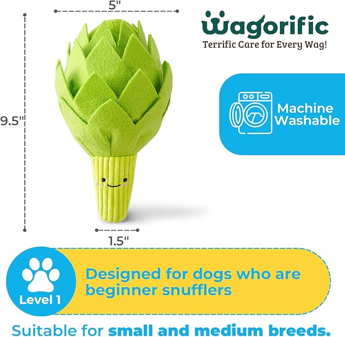 Dog Toys Plush with Squeaky & Treat Hiding Features - Mental Stimulation Enrichment Toy for Large Breed Dogs - Machine Washable Slow Feeder to Keep Dogs Busy，Artichoke