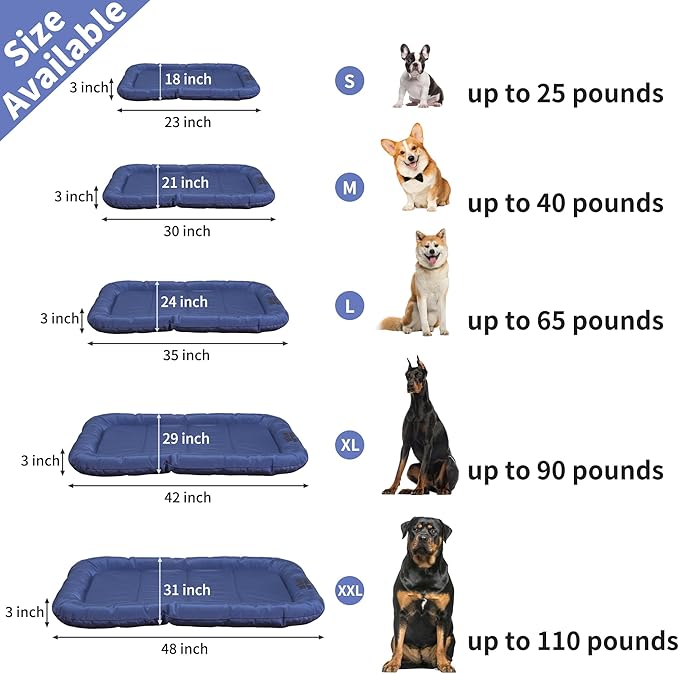 Durable Outdoor Dog Bed with Pillow Around Curling Sleep Fully Waterproof Indoor Cat Bed Crate Mat Stable Kennel Pad, for Pets (Blue, X-Large(42x29in))