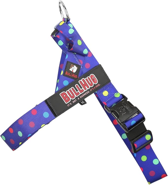 BULLHUG Adjustable Dog Harness– No Pull, No Choke – for English Bulldogs, French Bulldogs, Pugs & Broad-Chested Breeds – Easy, Safe Walks (Polka Dots, Large)
