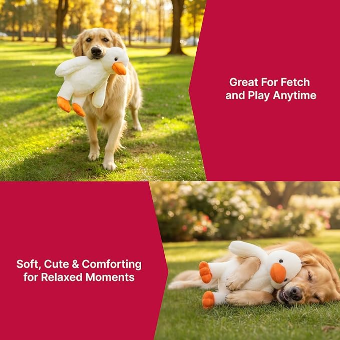 Pet Lou 15" Colossal Duck Plush Dog Tough Toy, Durable Super-Soft Fabric Squeaky Interactive Toy for Aggressive Chewers, Heavy Duty Stuffed Dog Toy, Longest-Lasting
