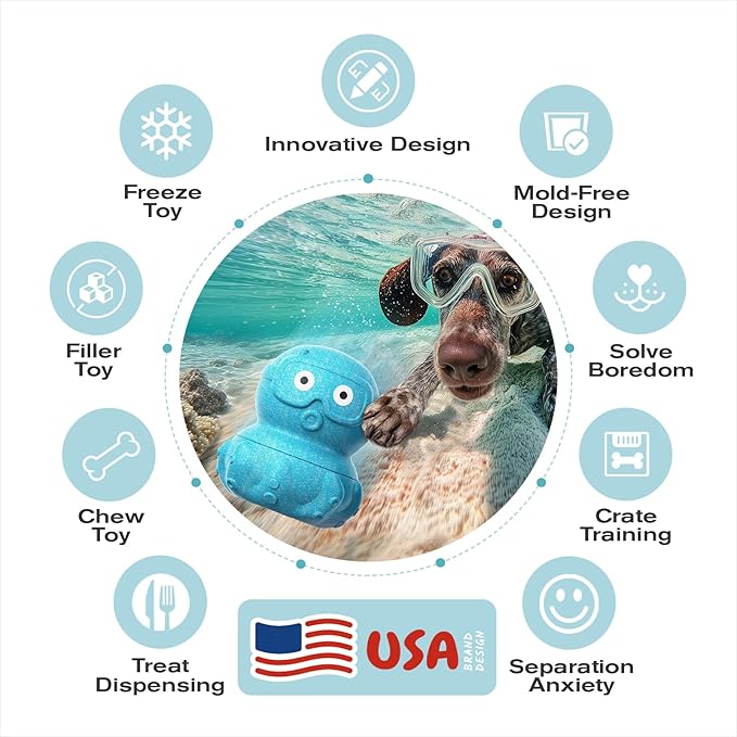 KADTC 3 in 1 Large-Size Octopus Durable Dog Fillable & Frozen Lick Treat Toy No-Transfer Freeze & Play,Long-Lasting Ultimate Boredom Buster, Kibble Dispenser Food Ball & Tough Dogs Chew Toys BPA-Free