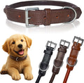 SIE Rolled Leather Dog Collars (16'', Brown)