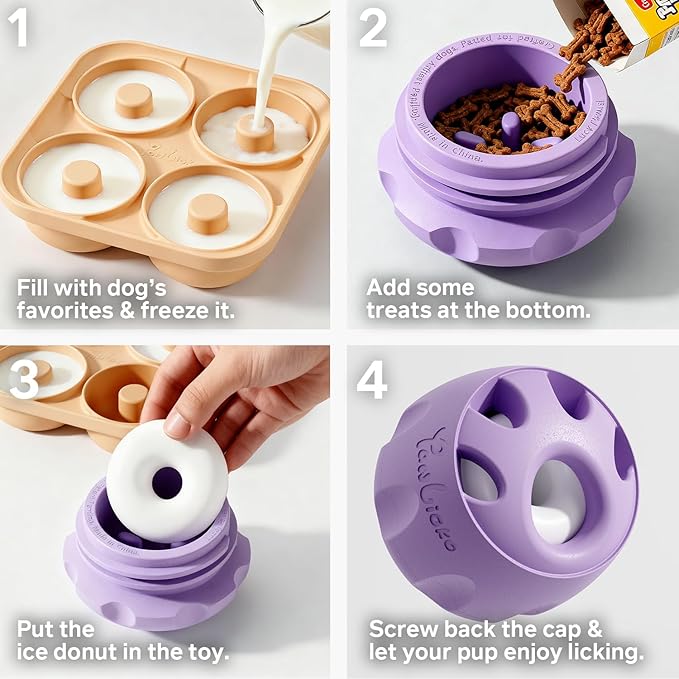 Dog Toy & Frozen Treat Tray - Compatible with Refill Pops, Freezable Fillable Rubber Dog Toys for Boredom, Reduce Anxiety, Dog Enrichment Puzzle Toy for Medium Large Dogs >25 lbs (Purple)