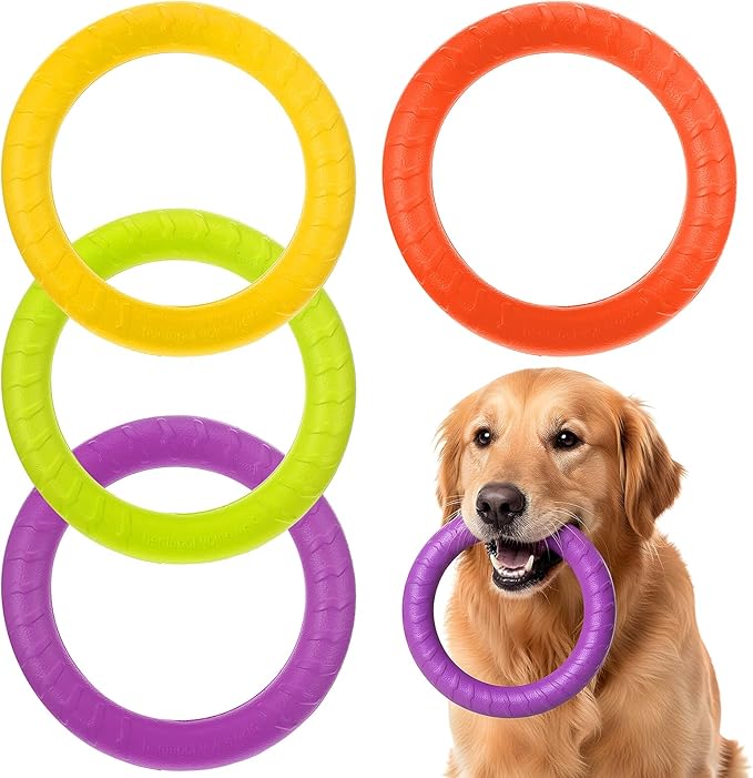 4 Pack Dog Training Ring Toy, 7.48 Inch Dog Rings for Aggressive Chewers, Indestructible Pet Toys Flying Disc Floating Puppy Ring for Large Medium Puppy Training and Chewing