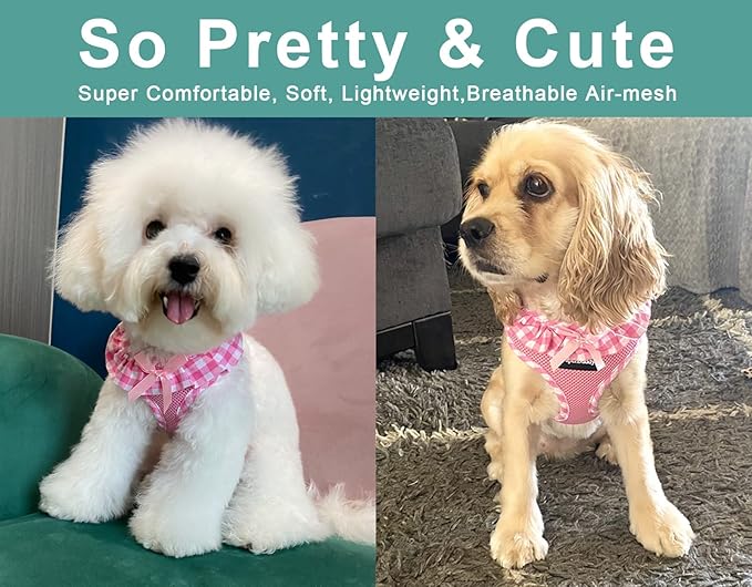 SuperBuddy Upgraded Soft Mesh Dog Harness, Super Breathable Lightweight Pet Harnesses for Puppy Outdoor Walking, Pink -XSmall
