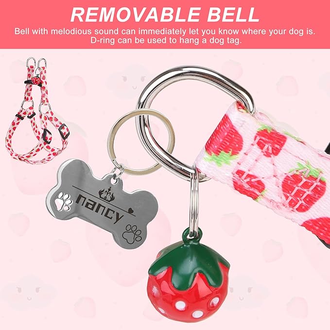 BEAUTYZOO Dog Harness Small Sized Dog Girl, No Pull Dog Harness and Leash Set,Step in Soft Light Puppy Vest, No Choke Heavy Duty Dog Halter with Bell,Breathable Adjustable Nylon Pet Harnesses, Pink M