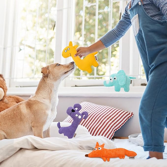 Squeaky Dog Toys for Small Dogs, Cute Plush Small Dog Toys for Indoor Play, Interactive Dog Toys with Non-Shedding Material for Small and Medium Dogs - 4pack