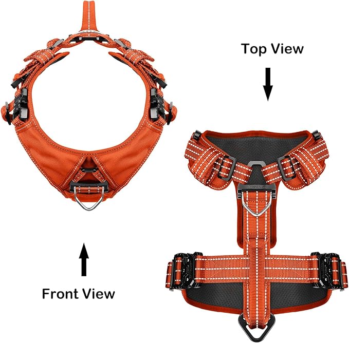ICEFANG Dog Strap Harness with All-Metal Hardware,for Large Sized Dog,K9 Vest,Y-Shape Soft Padding,Adjustable Pet Harness,No-Pull Front Leash Clip (Large (Pack of 1), Orange)