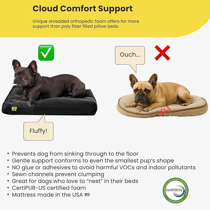 K9 Ballistics Tough Rectangle Pillow Large Dog Bed - Removable Cover, Washable, Durable & Water Resistant Dog Bed Made for Large Dogs 40"x34" Blue Quartz
