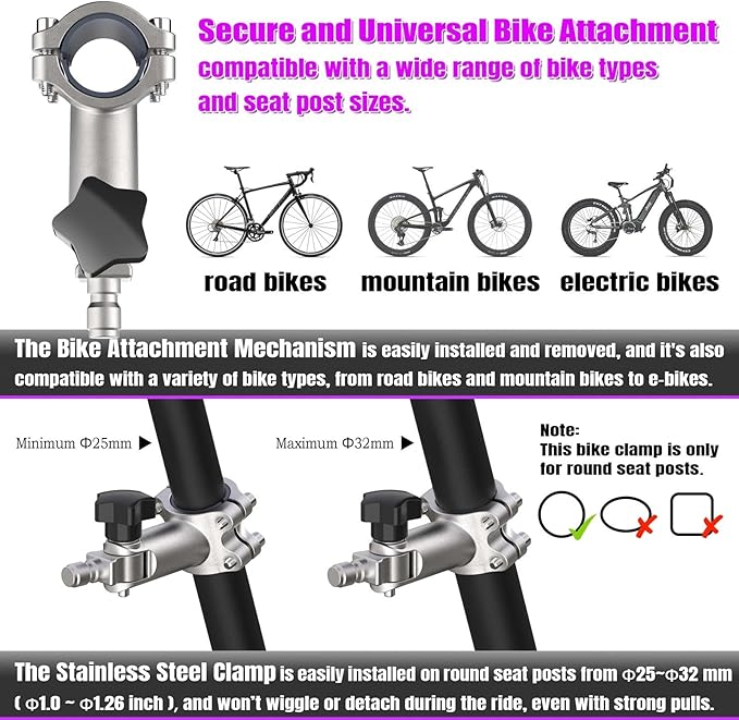 Hands-Free Bicycle Dog Leash for Medium & Large Dogs - 180° Rotating/Fixed Attachment, Shock-Absorbing Spring & Quick-Release Connector, Durable Cycling Leash for Safe, Smooth Rides with Pets (DBL-P)