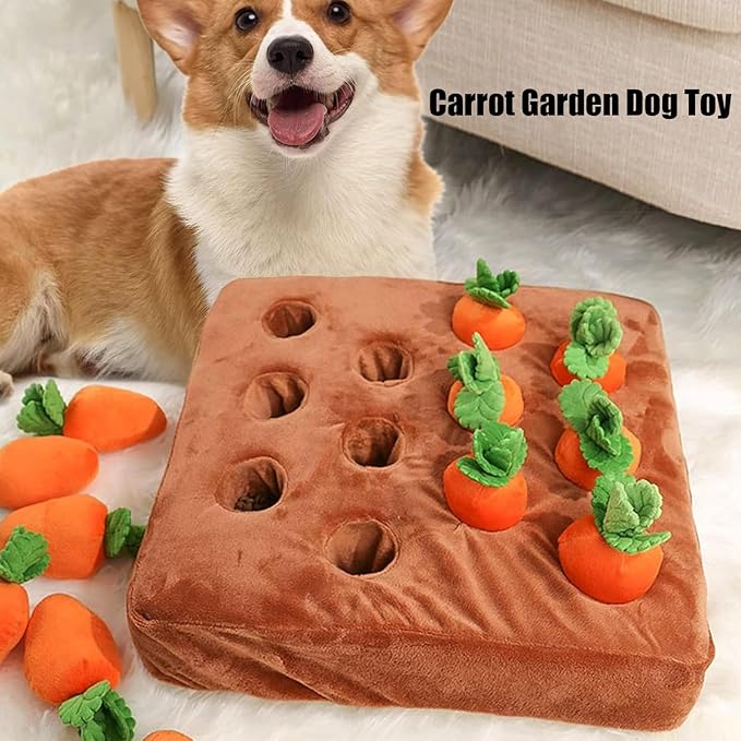Carrot Dog Toy, Snuffle Mat for Dogs Toy Carrot, Interactive Dog Plush Puzzle Toys,Carrot Garden Dog,Dog Carrot Toys Pet Stress Relief with 12 Sounding Carrots (2)