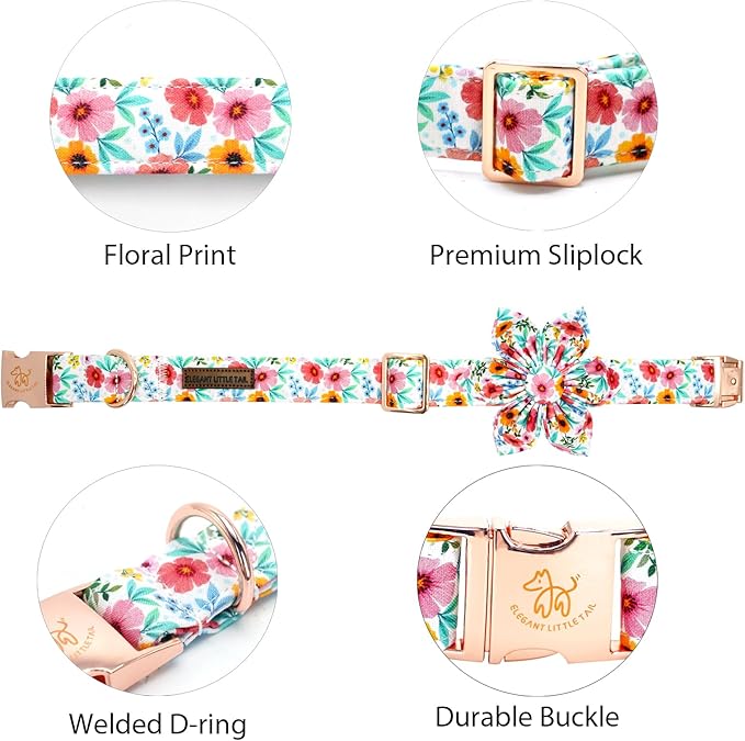 Elegant little tail Dog Collar- Cute Floral Dog Collar with Flower for Large Dogs, Female Adjustable Cotton Summer Pet Flower Puppy Collars for Small Medium Large Dogs