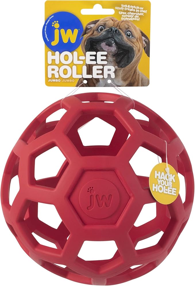 JW Pet Hol-ee Roller Dog Toy Puzzle Ball, Natural Rubber, Extra Large (7.5 Inch Diameter), Colors May Vary, (Count of 1)