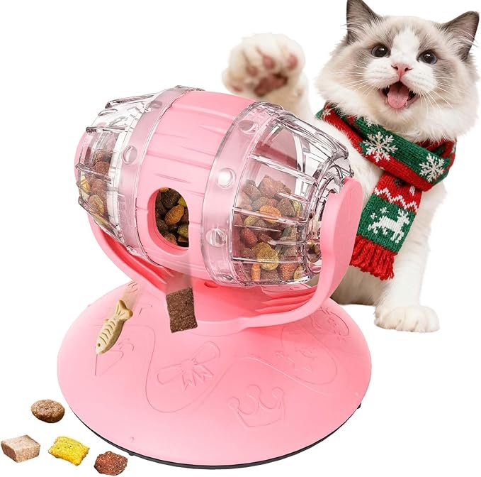 Cat Roll Feeder, Interactive Cat Toy & Dog Toys, Treat Dispenser for Indoor Cats, Small Dogs, Puppies, Slow Feeder, Enrichment Toy for IQ Training, Mental Stimulation, Relieve Boredom, Gifts (Pink)
