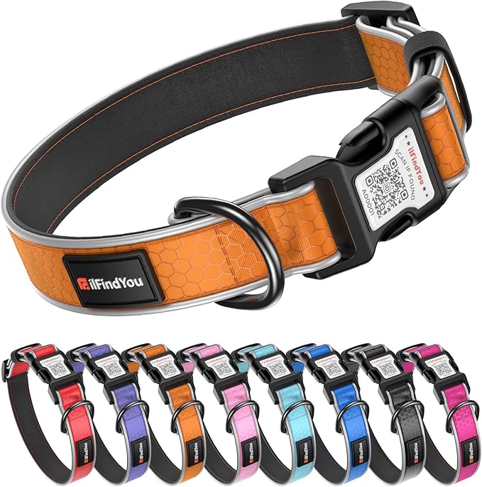 Reflective Dog Collar with QR Code Tag, Personalized Dog Collar, Safety Night Visibility, Anti-Loss Function (Orange, Small)