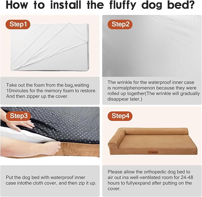 Orthopedic Dog Bed Medium Size Dog, Memory Foam Dogs Bed for Medium Dogs, Washable and Removable Microsuede Cover, Waterproof Liner, Non-Skid Bottom, 35x23x6 Inches, Khaki