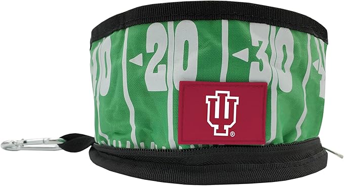 Pets First NCAA Indiana Hoosiers Collapsible Dog Travel Bowl, Food and Water Bowl for Dogs & Cats. Lightweight Leak-Proof Pet Bowl for Travel with Football Field & Pebble-Grain Design