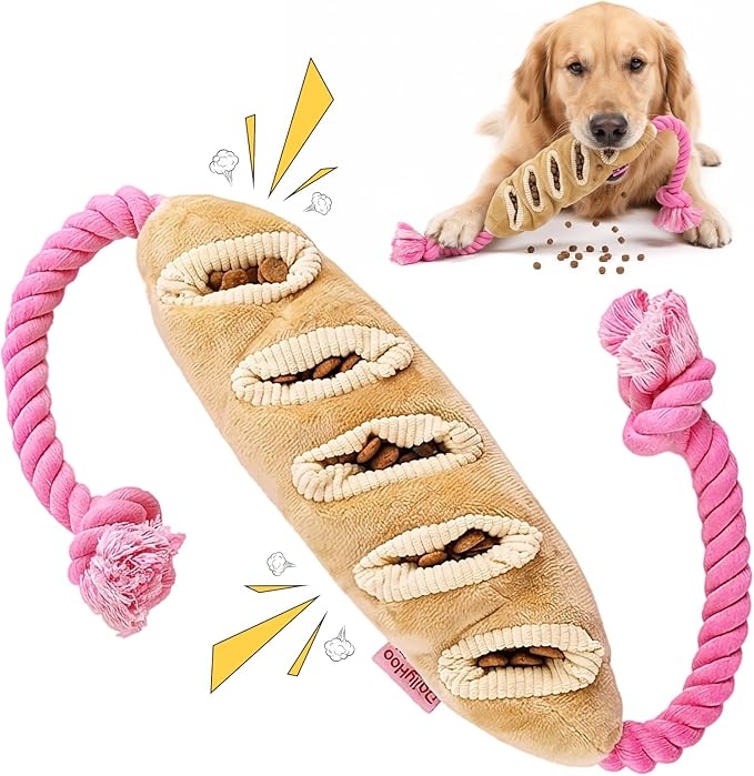 Tough Dog Toys for Aggressive Chewers Large Breed, Interactive Crinkle Plush Puzzle Feeder, Indestructible Heavy Duty Tug of War Stuffed Animal with Rope, Puppy Enrichment Chew Toy