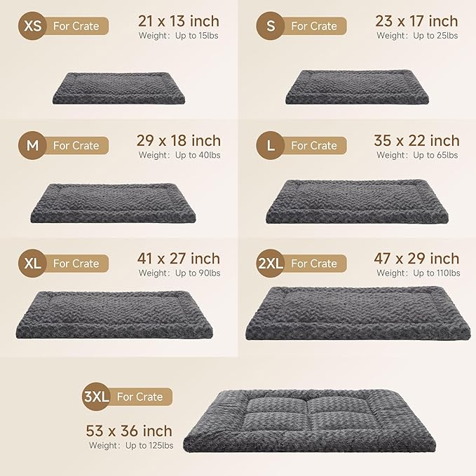 Washable Dog Bed Mat Soft Dog Crate Pad Fluffy Pet Kennel Beds Sleeping Mattress with Non-Slip Bottom for Extra Large Jumbo Medium Small Dogs, 53 x 36 Inch, Grey