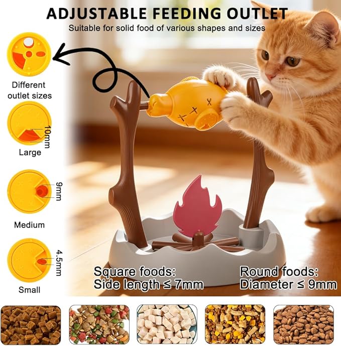 SZEE Cat Puzzle Feeder Toy, Cat Treat Dispenser Puzzle for Slower Eating Training, Keeps Pets Busy & Prevents Overeating, Includes Small Interactive Toys to Boost Appeal (Campfire-Roast Shape)