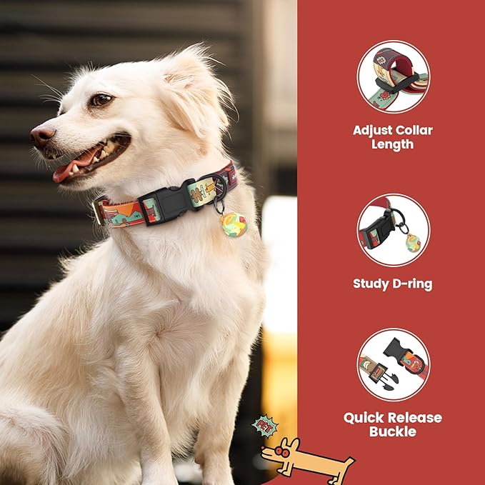 Dog Collar with QR Code ID Tag, Smart Pet ID Collar with Free App Option, Soft Padded Adjustable Dog Collar with Secure Metal D-Ring & Quick Release Buckle for Small Medium Large Dogs (Red, S)