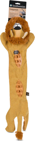 Smithsonian Longamals Lion Plush Dog Toy – 30" Crinkle & Squeaky, Stuffing-Free Interactive Tug Toy for Medium & Large Dogs