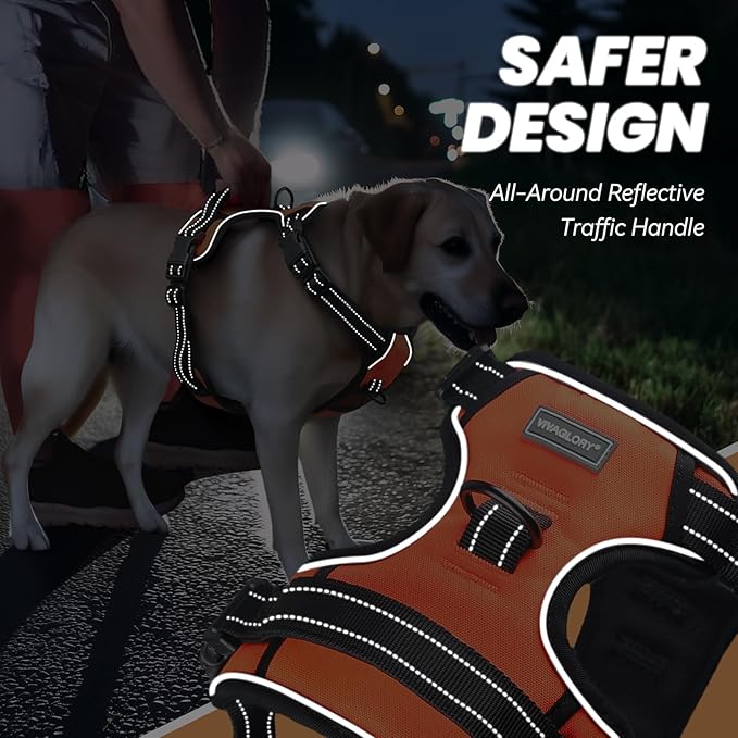 VIVAGLORY Dog Harness Easewalk No Pull Dog Harness with Handle Front Clip & Back Clip for Training Walking Lifting, No Pull Adjustable Easy On Padded Comfortable for Pet, XS, Orange - Plain