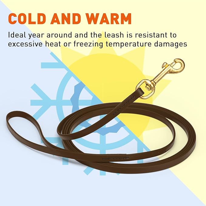 Viper Biothane K9 Working Dog Leash Waterproof Lead for Tracking Training Schutzhund Odor-Proof Long Line with Solid Brass Snap for Puppy Medium and Large Dogs, 15ft Dark Chocolate Brown