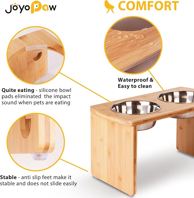 Elevated Dog Bowls, Bamboo Raised Dog Bowl for Large Dogs, with 2 Stainless Steel Bowls (13'' Tall-68oz Bowl, Natural)