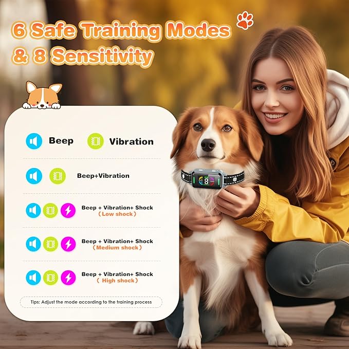 Dog Bark Collar, Bark Collars for Large Medium Small Dogs, Smart Training Collar with 4 Barking Training Modes & 8 Level Sensitivity Adjustable