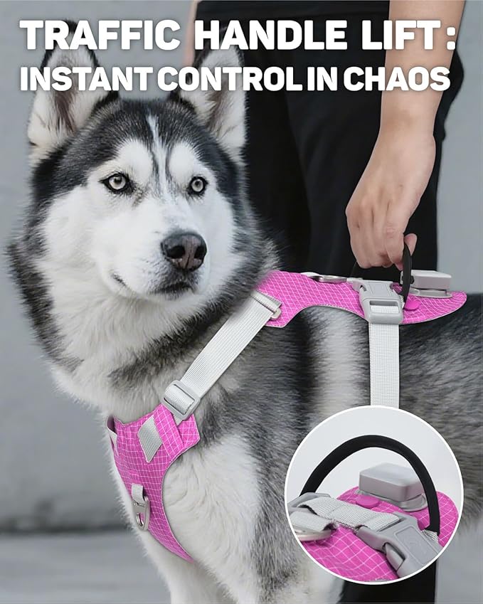 TagME No Pull Dog Harness with 2 Leash Clips,Lightweight & Visible for All-Day Walking,No Choke Pet Vest Includes AirTag Holder for Extra Large Dogs,Fuchsia Pink
