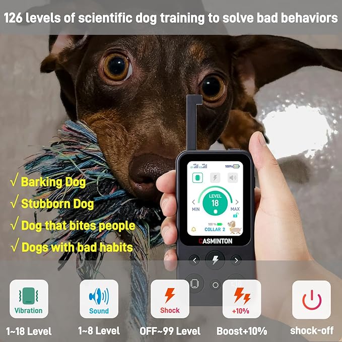 Shock Collar for 2Dogs [CRS01Pro]126 Training Levels,4Powerful Modes With 2.8inch LCD high-definition display100% Safe Training Collar for Large Medium Small Dogs IPX7 Waterproof Blue (Blue)