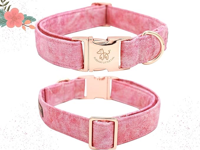 Elegant little tail Pink Girl Dog Collar for Female Dogs, Pet Collar Adjustable Dog Collars with Flower Gift for Large Dogs